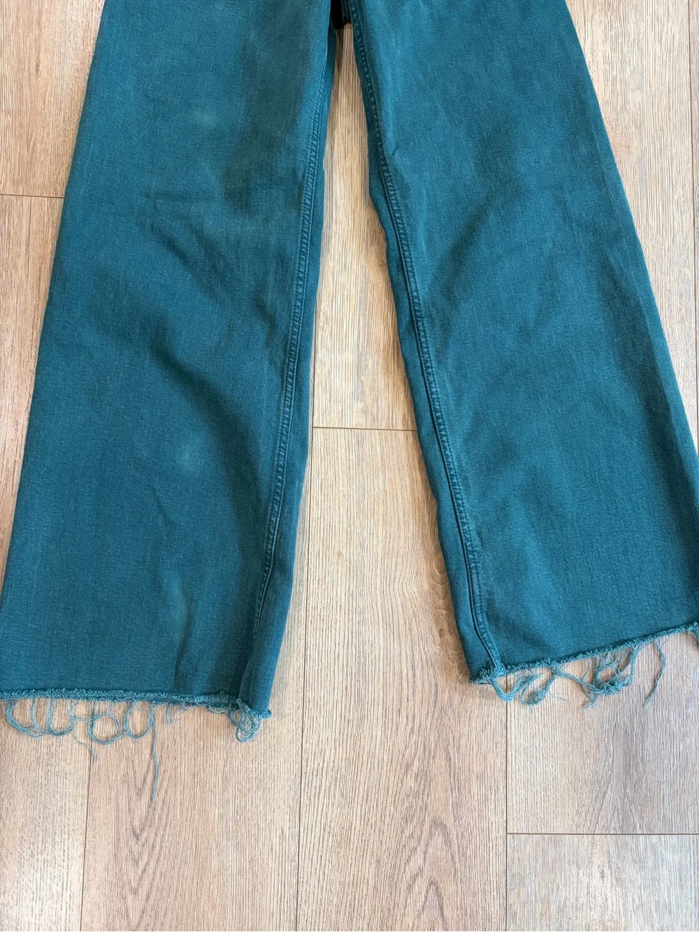 Zara Marine Straight Wide Leg Jeans Teal Green Raw Hem High Rise 28 - Picture 6 of 8
